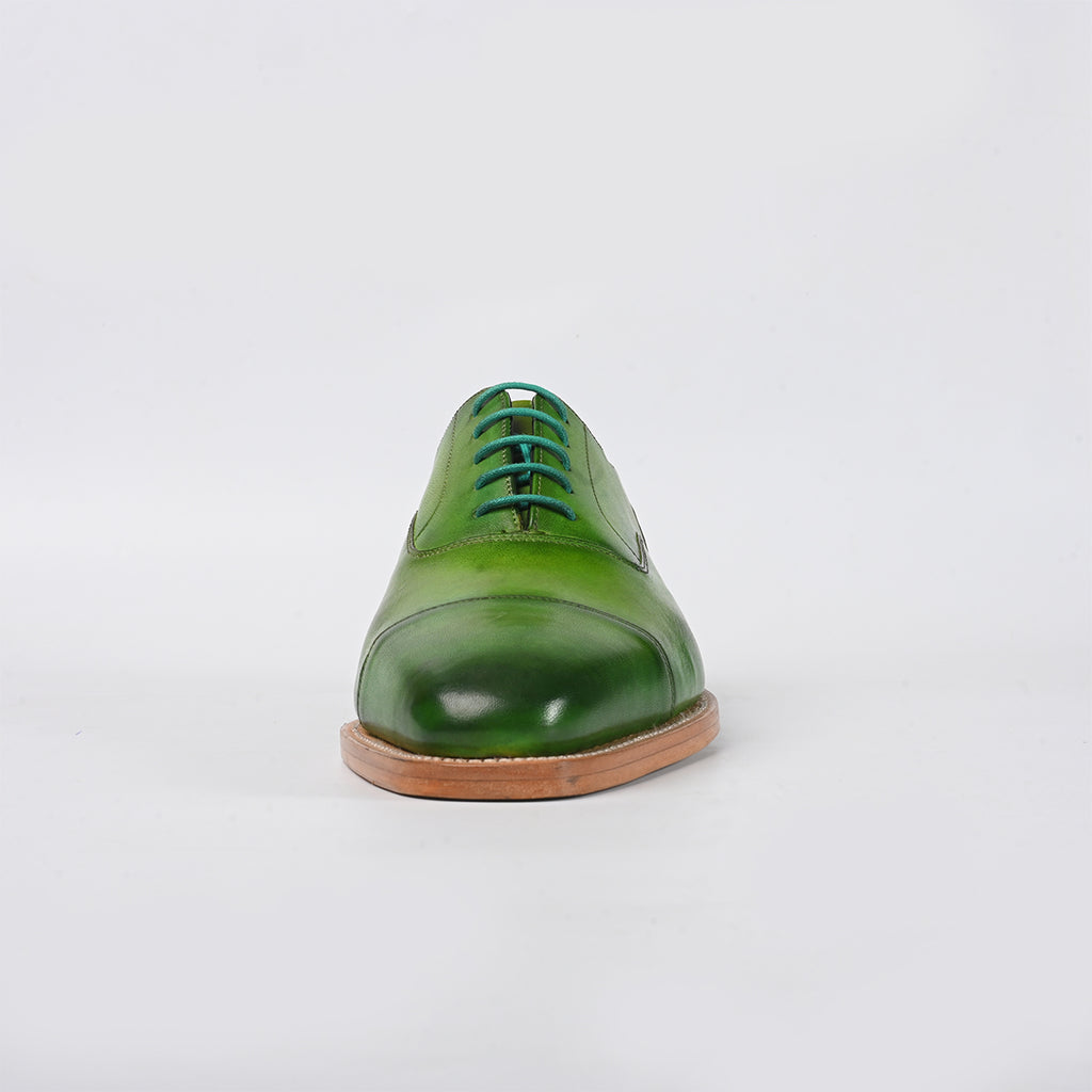 green leather shoe - top